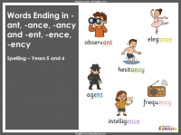 Words Ending in -ant, -ance, -ancy and -ent, -ence, -ency - Years 5 and 6